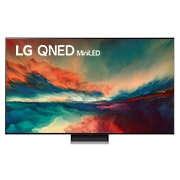 A front view of the LG QNED TV with infill image and product logo on