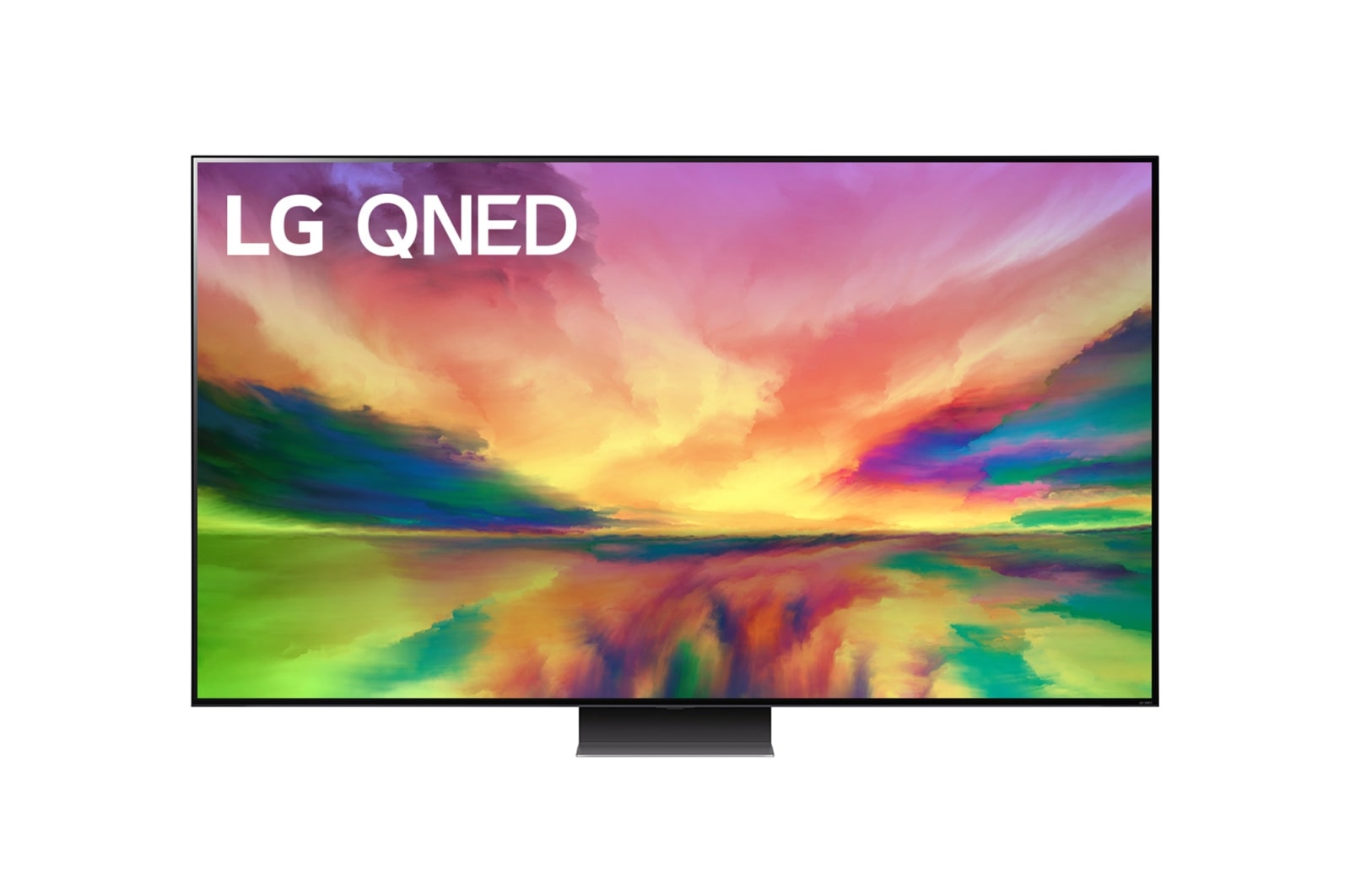 A front view of the LG QNED TV with infill image and product logo on