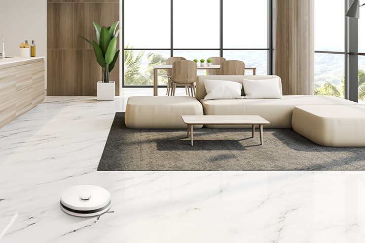 Video of a robot vacuum sensor in operation, recognizing objects in the living room.
