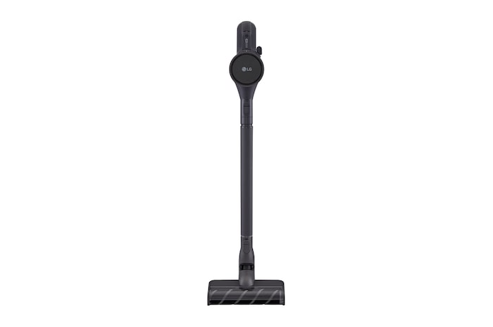Kompressor™ Technology. Hand operating the kompressor to release lever on the LG A9L-MAX vacuum to empty collected debris efficiently.