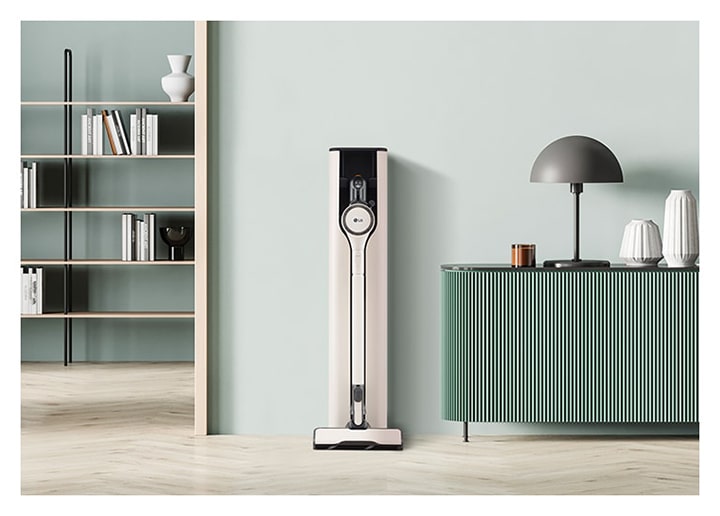 It shows calming green color LG Objet Collection A9X is placed in a modern living room.