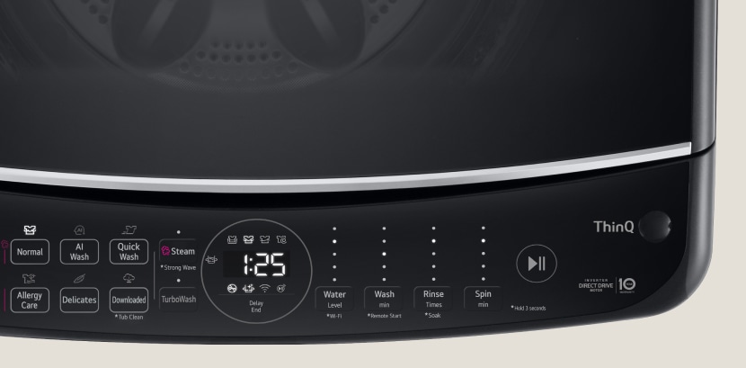LG top load washing machine's visible display	