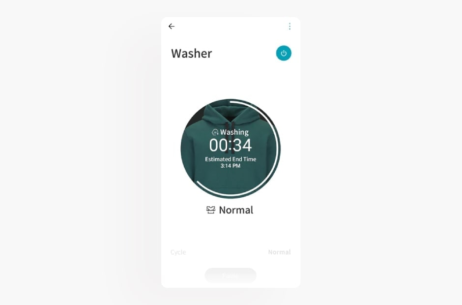 Image shows the washer screen in the LG ThinQ app