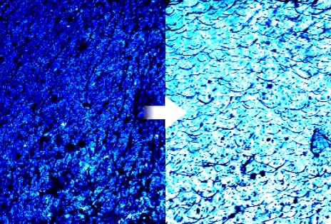 Image showing increased skin moisture levels after use compared to before.	