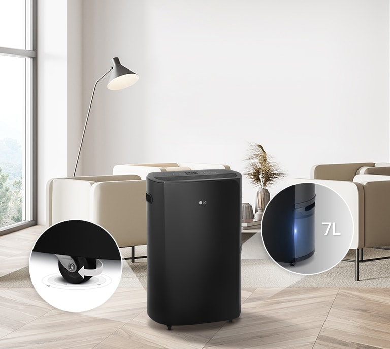 The light on the water tank turns on, and it moves smoothly through the wheels of the dehumidifier.