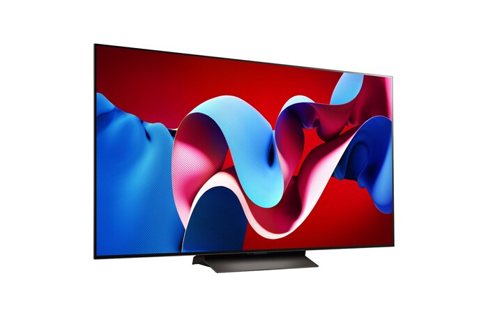 Slightly-angled right-facing side view of LG OLED evo TV, OLED C4