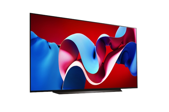Slightly-angled right-facing side view of LG OLED evo TV, OLED C4