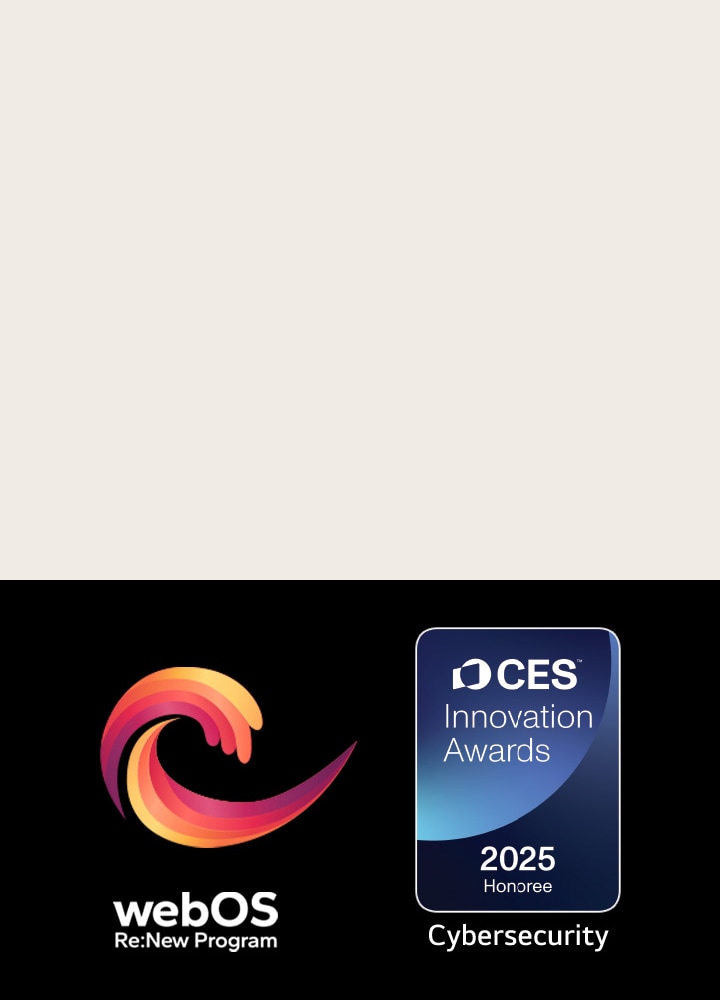 webOS Re:New Program logo and name with the CES Innovation Awards 2025 Honoree badge near it. 