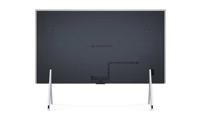 Aerial view of the ultra-slim top edge of LG OLED M4 on the stand