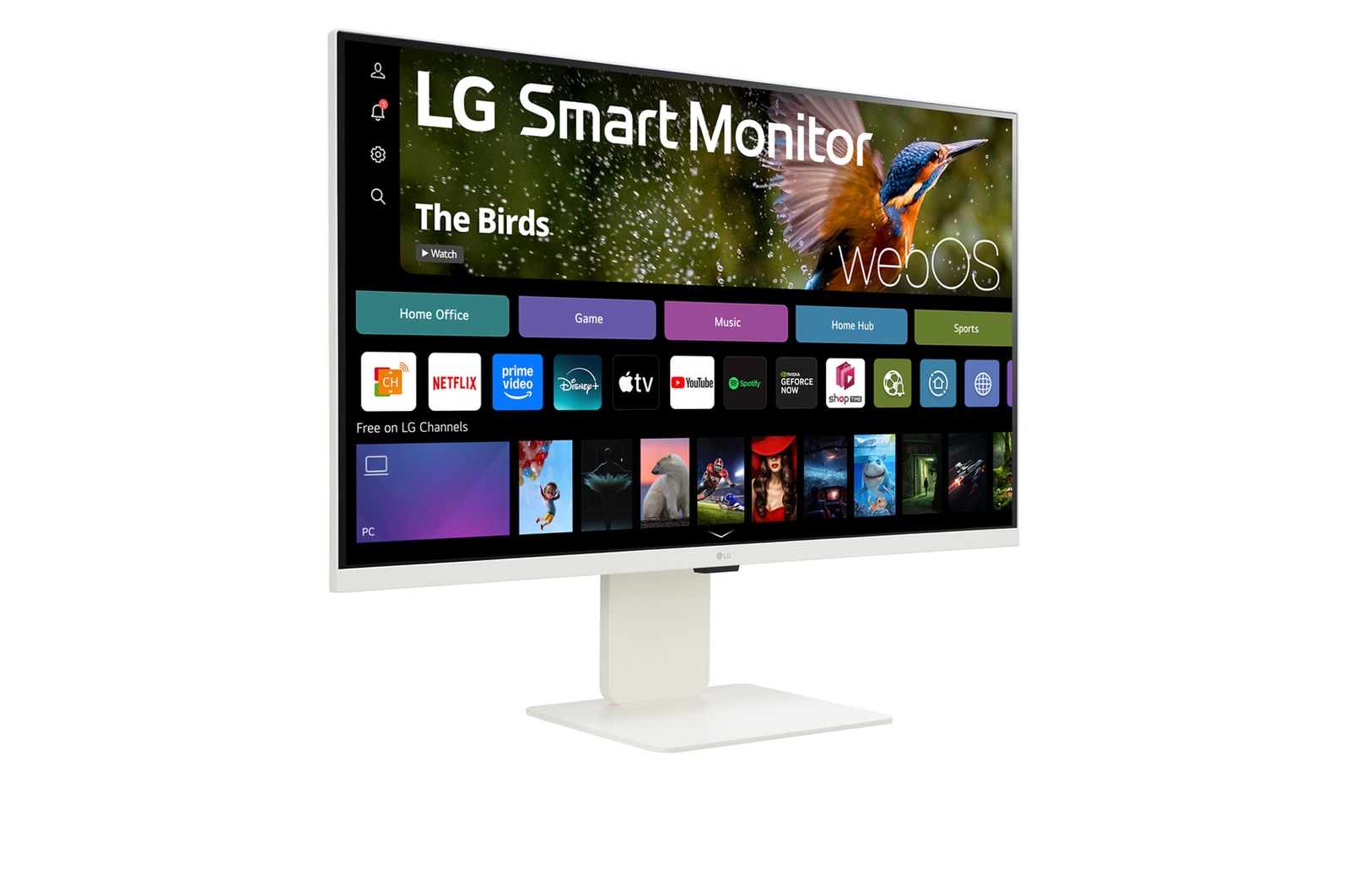 -15 degree side view of LG Smart Monitor 32SR83U-W with webcam