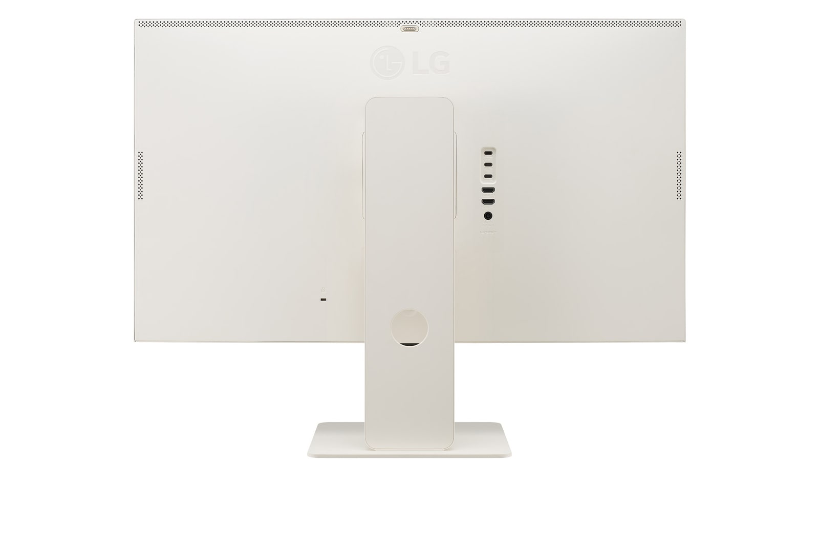 +15 degree side view of LG Smart Monitor 32SR83U-W with webcam