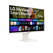 -15 degree side view of LG MyView Smart Monitor 32SR83U-W with webcam