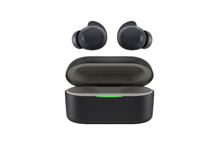 front view of LG xboom Buds with earbuds apart