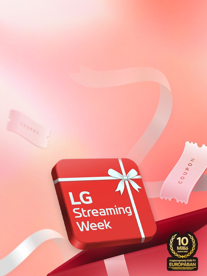 Egy piros doboz van elhelyezve, melyen az „LG Streaming Week” szöveg szerepel.