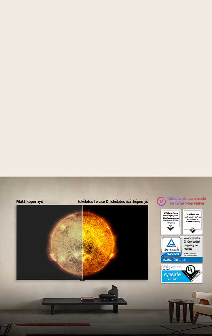 Képek, melyek bemutatják, hogy az LG OLED TV-k Tökéletes Feketét és Tökéletes Színeket kínálnak tükröződésmentes képernyővel.