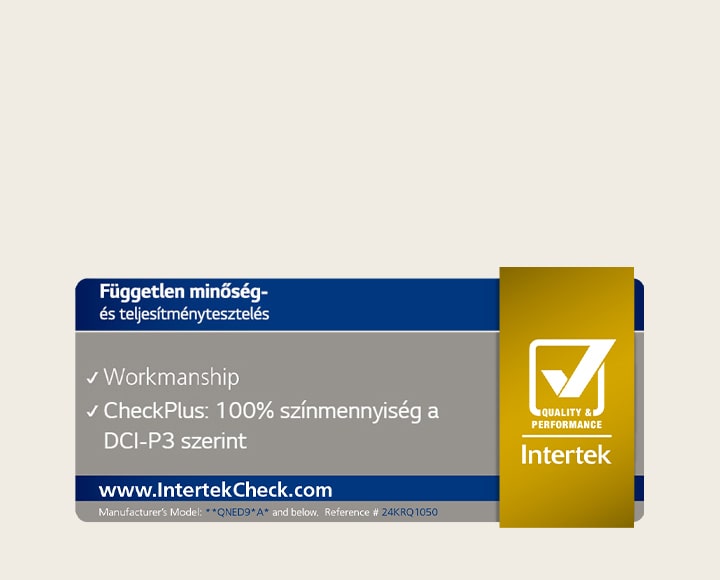 Intertrek tanúsítás a DCI-P3 szerinti 100%-os színtartalomra.