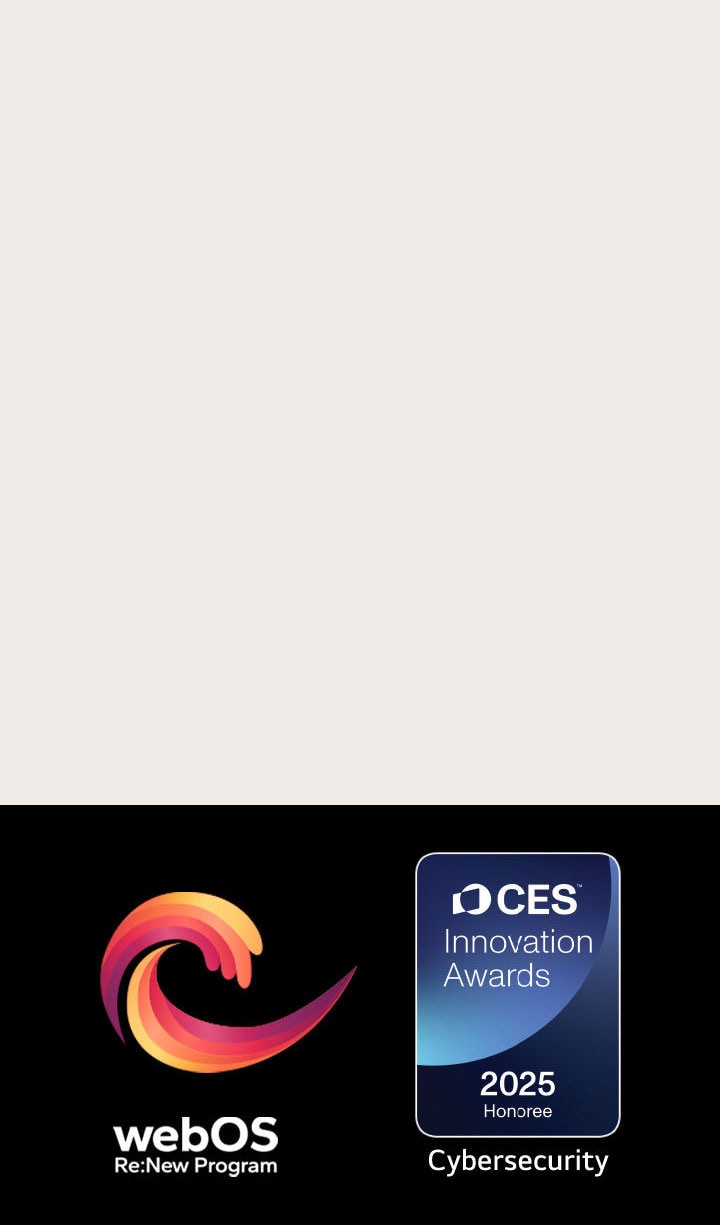 A webOS Re:New Program logója és neve, mellette a CES Innovation Awards 2025 Honoree kitüntetés jelvénye.