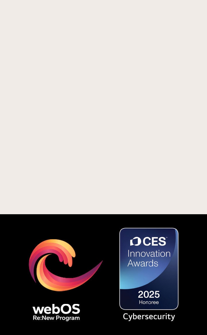 webOS Re:New Program logó és név, mellette a CES Innovation Awards 2025 Honoree jelvénnyel. 