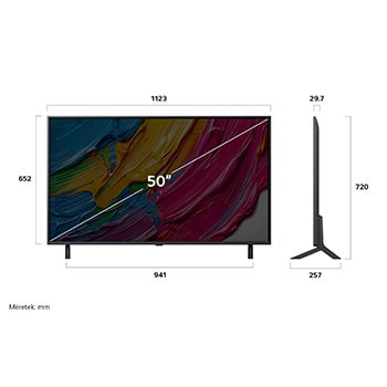 86QNED80A3A méretei mm-ben, képátló colban