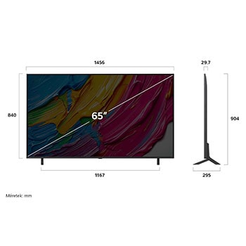 86QNED80A3A méretei mm-ben, képátló colban