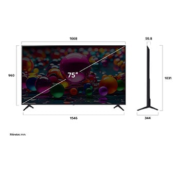 65UA75003LA méretek mm-ben, képtáló colban