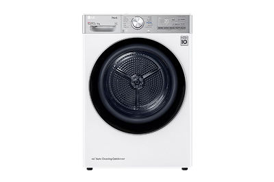 Fehér LG elöltöltős szárítógép Dual Inverter hőszivattyúval.