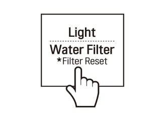Nyomja meg és tartsa lenyomva a Vízszűrő gombot három másodpercig Ezzel visszaállítja a Szűrőcsere ikont Az új vízszűrő aktiválva van Folyassa a vizet körülbelül 5 percig, hogy eltávolítsa a rendszerből a bent rekedt levegőt és szennyeződéseket