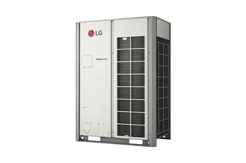 LG MULTI V i ZRUM160LTE6 kültéri egység, 16HP. 2x1 négyzet alakú légcsatorna az előlap jobb oldalán, valamint a készülék mindkét oldalán.