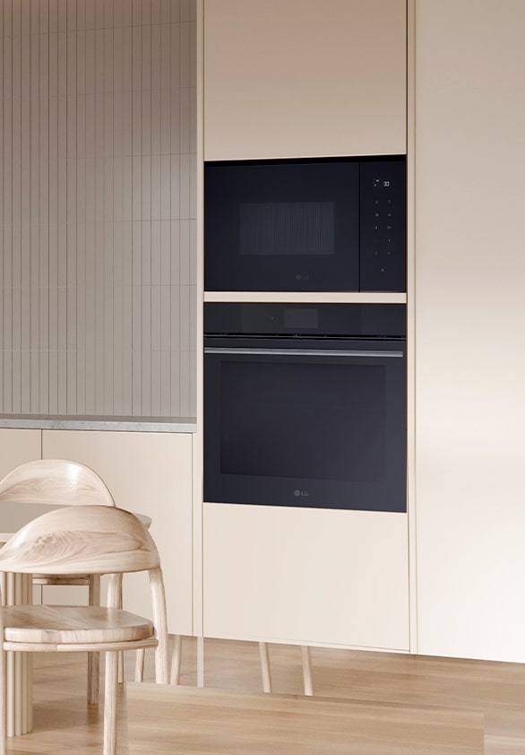 Az LG beépíthető mikrohullámú sütő, amely tökéletesen illeszkedik a sütő felé.
