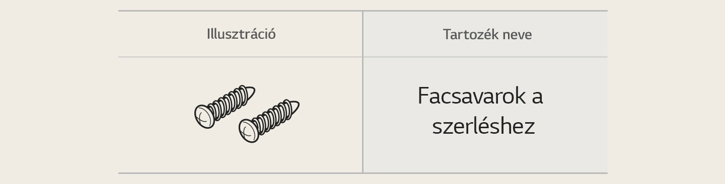 Az LG beépíthető sütő tartozékának illusztrációja: fa csavarok