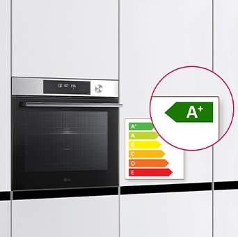 A sütő A+ energiaosztályú címkéjét mutató kép.