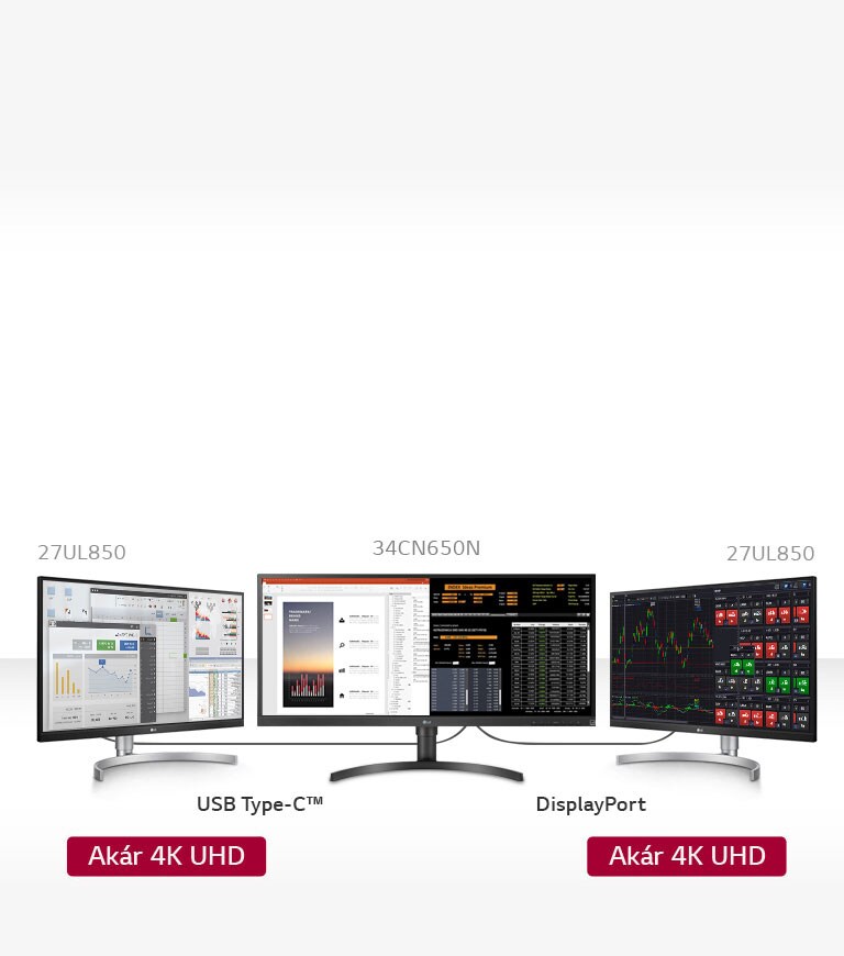 Hárommonitoros kialakítás két 27UL850 típusú monitorral.