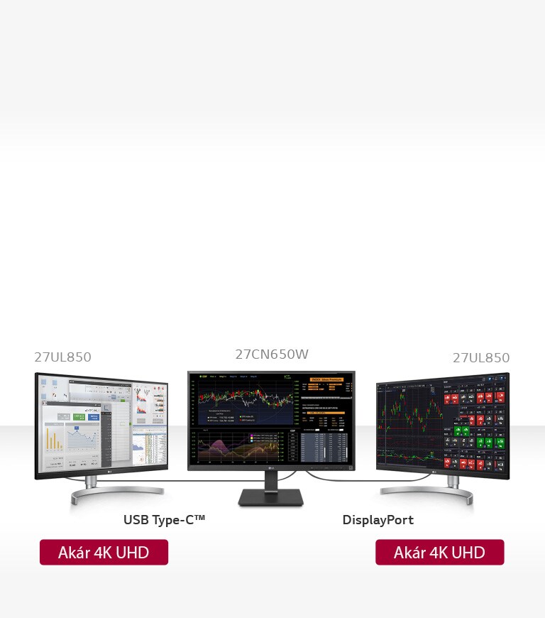 Hárommonitoros kialakítás két 27UL850 típusú monitorral.