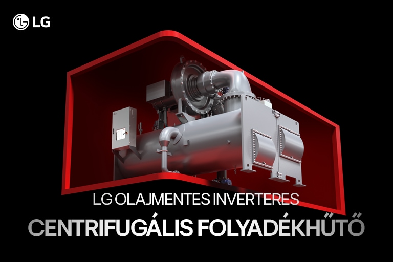 Folyadékhűtő piros keretben városképi háttérrel.