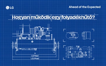 Az LG hűtőrendszer műszaki tervrajza, amely bemutatja az eszköz alkatrészeit és a HVAC‑hűtéshez tartozó áramlási konfigurációkat.