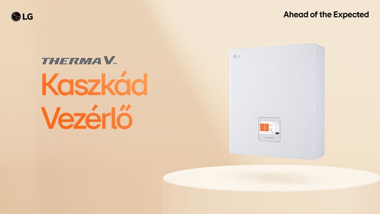 LG HVAC rendszer felépítése kültéri és beltéri egységekkel és falra szerelt vezérlőpanellel egy modern, kőborítású házban.