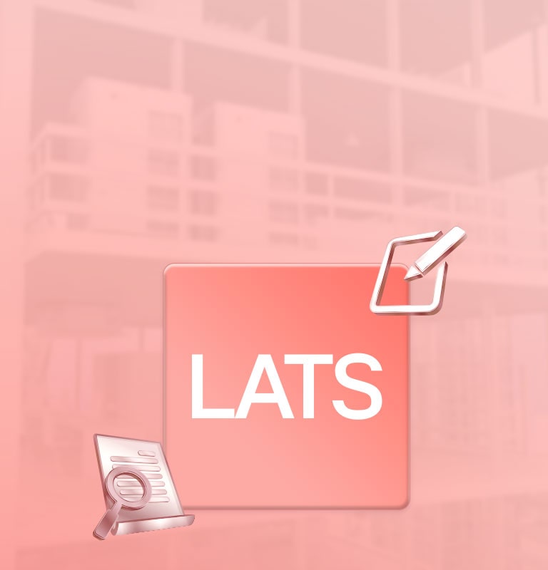 LG LATS HVAC szoftveres eszköz, intelligens épületirányítás, folyamatok egyszerűsítése, építészeti terv, piros négyzet logó