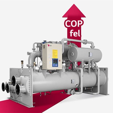 Folyadékhűtő fehér háttérrel, alatta piros nyíllal.