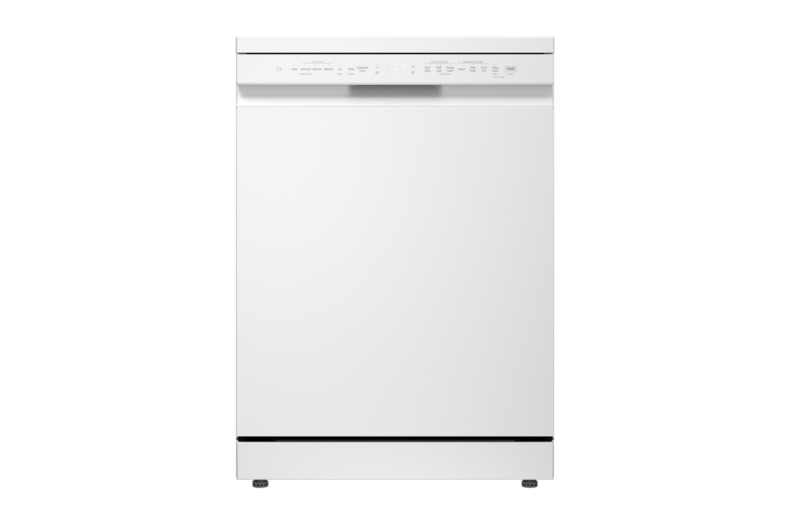 Front view of QuadWash™ gőzös mosogatógép TrueSteam™ technológiával, Automatikus ajtónyitás, 14 teríték, ThinQ™ WiFi funkció DF273FWS