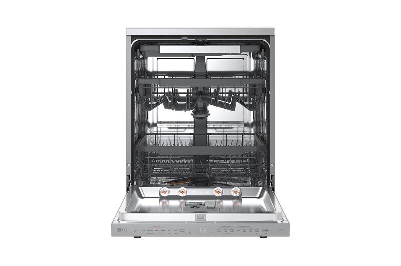 LG QuadWash™ gőzös mosogatógép TrueSteam™ technológiával, Automatikus ajtónyitás, 14 teríték, ThinQ™ WiFi funkció, DF375HVS
