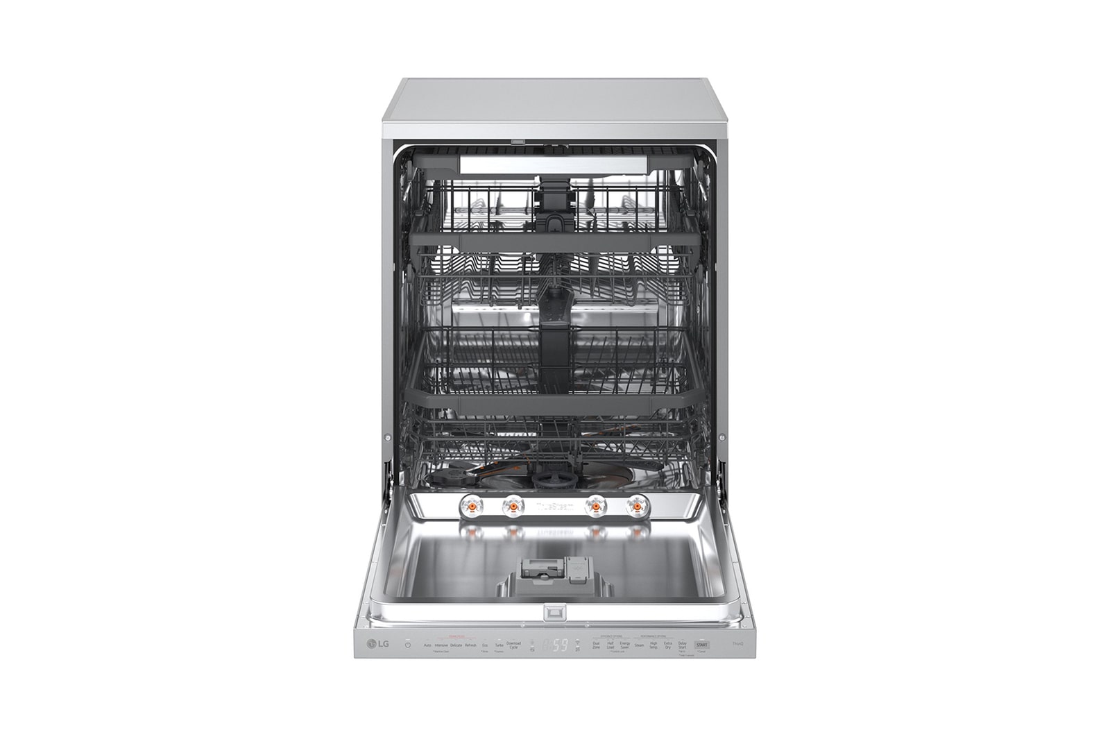LG QuadWash™ gőzös mosogatógép TrueSteam™ technológiával, Automatikus ajtónyitás, 14 teríték, ThinQ™ WiFi funkció, DF375HVS