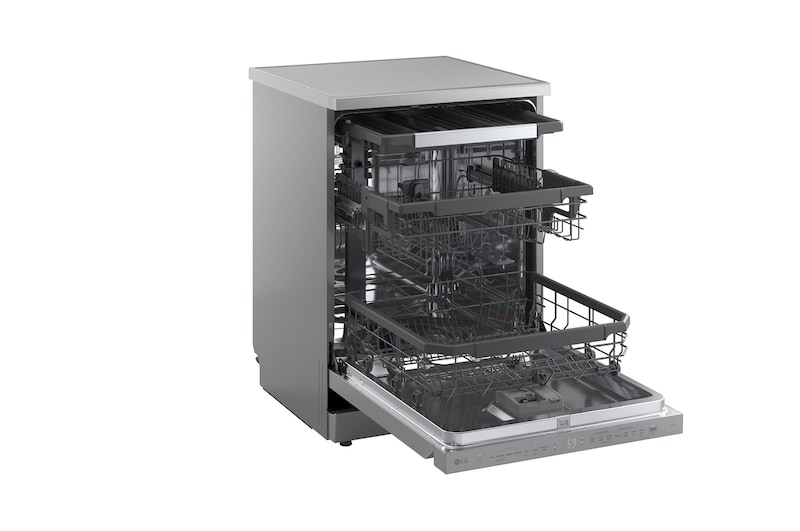 LG QuadWash™ gőzös mosogatógép TrueSteam™ technológiával, Automatikus ajtónyitás, 14 teríték, ThinQ™ WiFi funkció, DF375HVS