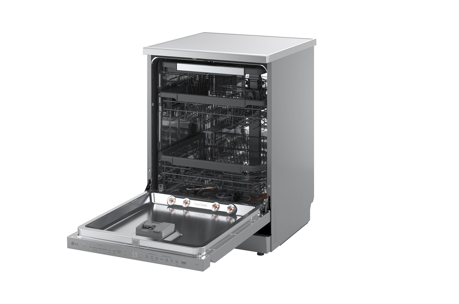 LG QuadWash™ gőzös mosogatógép TrueSteam™ technológiával, Automatikus ajtónyitás, 14 teríték, ThinQ™ WiFi funkció, DF375HVS