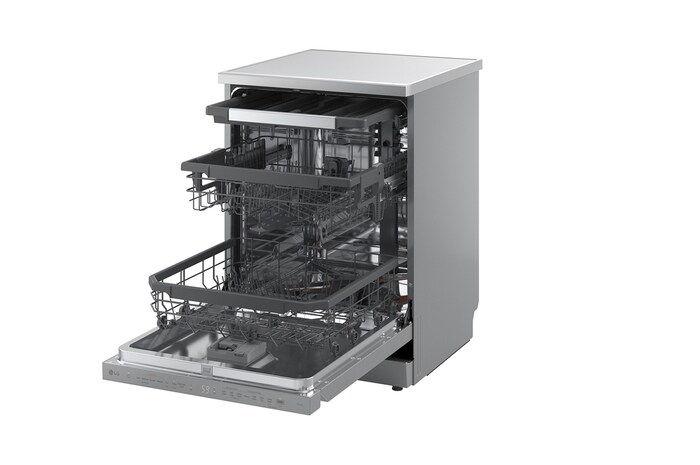 LG QuadWash™ gőzös mosogatógép TrueSteam™ technológiával, Automatikus ajtónyitás, 14 teríték, ThinQ™ WiFi funkció, DF375HVS