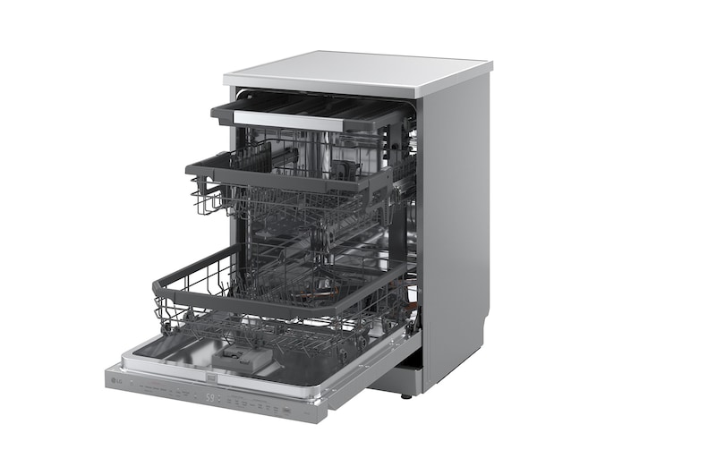 LG QuadWash™ gőzös mosogatógép TrueSteam™ technológiával, Automatikus ajtónyitás, 14 teríték, ThinQ™ WiFi funkció, DF375HVS