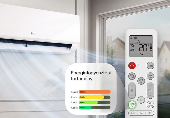 Image of controlling power consumption with a remote control using the LG air conditioner's Watt control function.