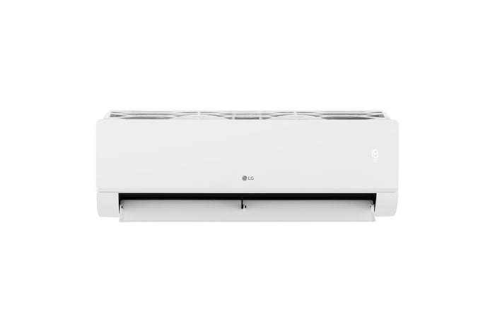 LG Libero Smart Dualcool Monosplit légkondicionáló elölnézete nyitott alsó lapáttal