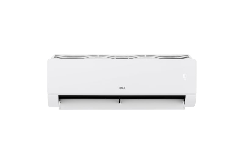 LG Libero Smart Dualcool Monosplit légkondicionáló elölnézete nyitott alsó lapáttal