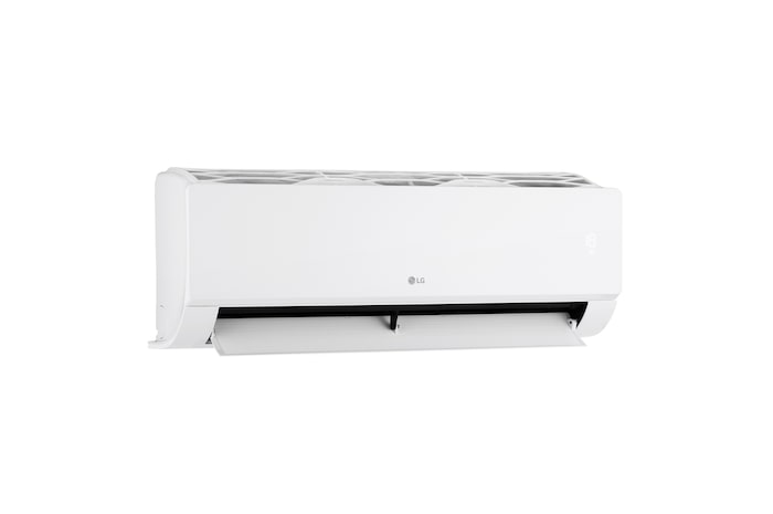 LG Libero Smart Dualcool Monosplit légkondicionáló jobb oldali nézete nyitott alsó lapáttal