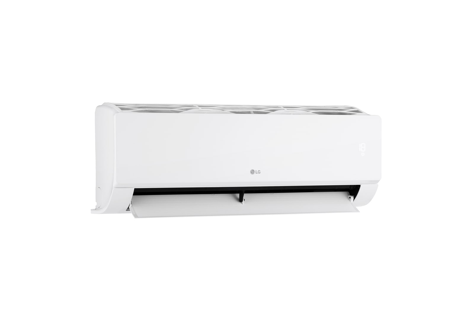 LG Libero Smart Dualcool Monosplit légkondicionáló jobb oldali nézete nyitott alsó lapáttal